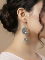 Thumbnail for NVR Women Peacock Design German Silver Oxidised Jhumka Earrings - Distacart