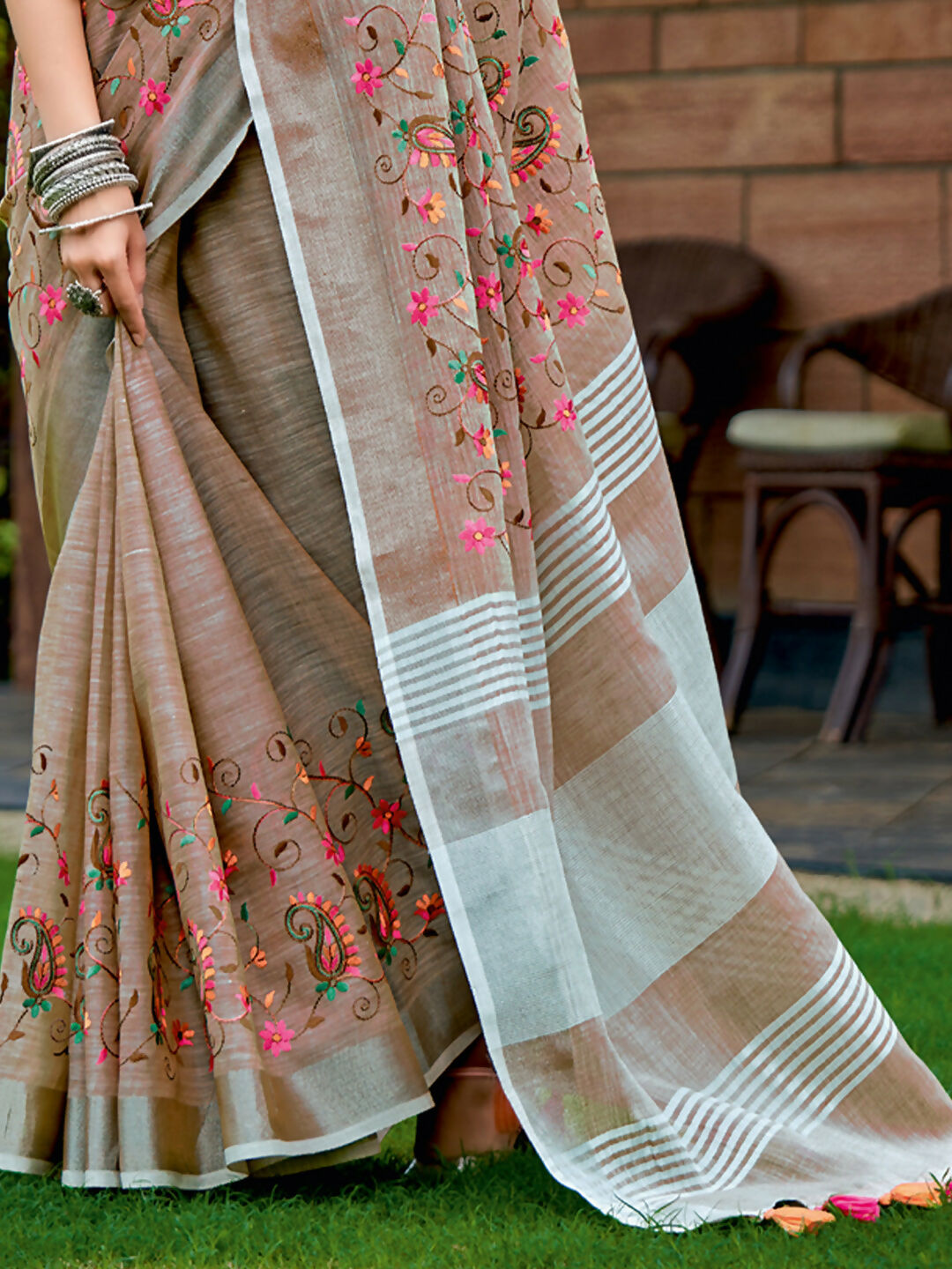 Astita Linen Brown Saree