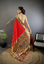 Thumbnail for Joban Fashion Red Paithani Soft Silk Meenakari Saree