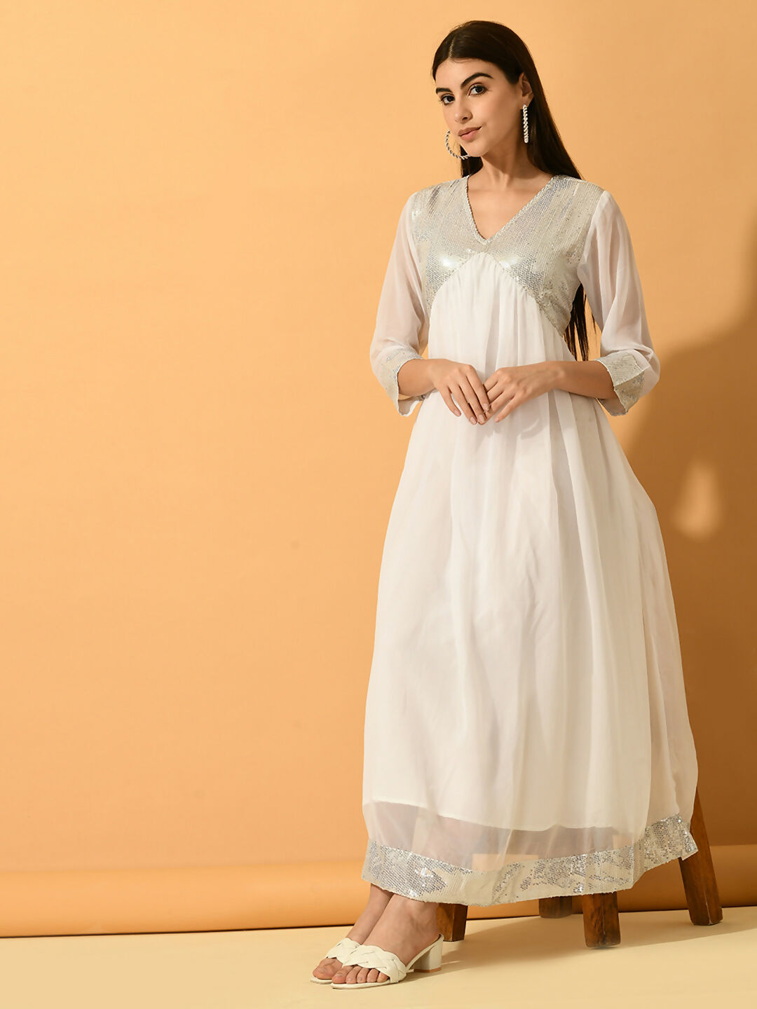 Myshka Women's White Fit and Flare Party Dress - Distacart