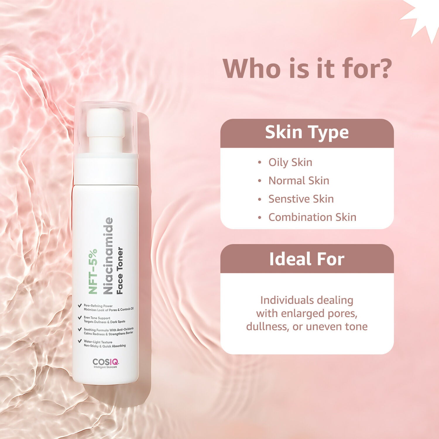 Cos-IQ 5% Niacinamide Face Toner for Oily Acne Prone Dry Combination Skin