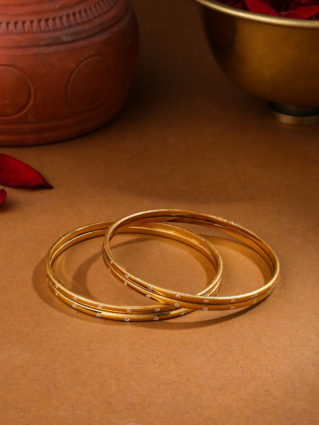 NVR Women's Set of 4 Gold-Plated Traditional Bangles - Distacart