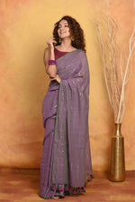 Thumbnail for Very Much Indian Designer Mul Cotton Handloom Saree with Sequins - Dual Tone Lavender - Distacart