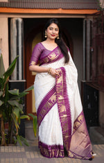 Thumbnail for Lavender Silk Zari Woven Saree with Unstitched Blouse - Hiral Fashion - Distacart