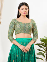 Thumbnail for Joban Fashion Green Multi Silk Padded Blouse With Sweetheart Neck 3/4 Sleeves - Distacart