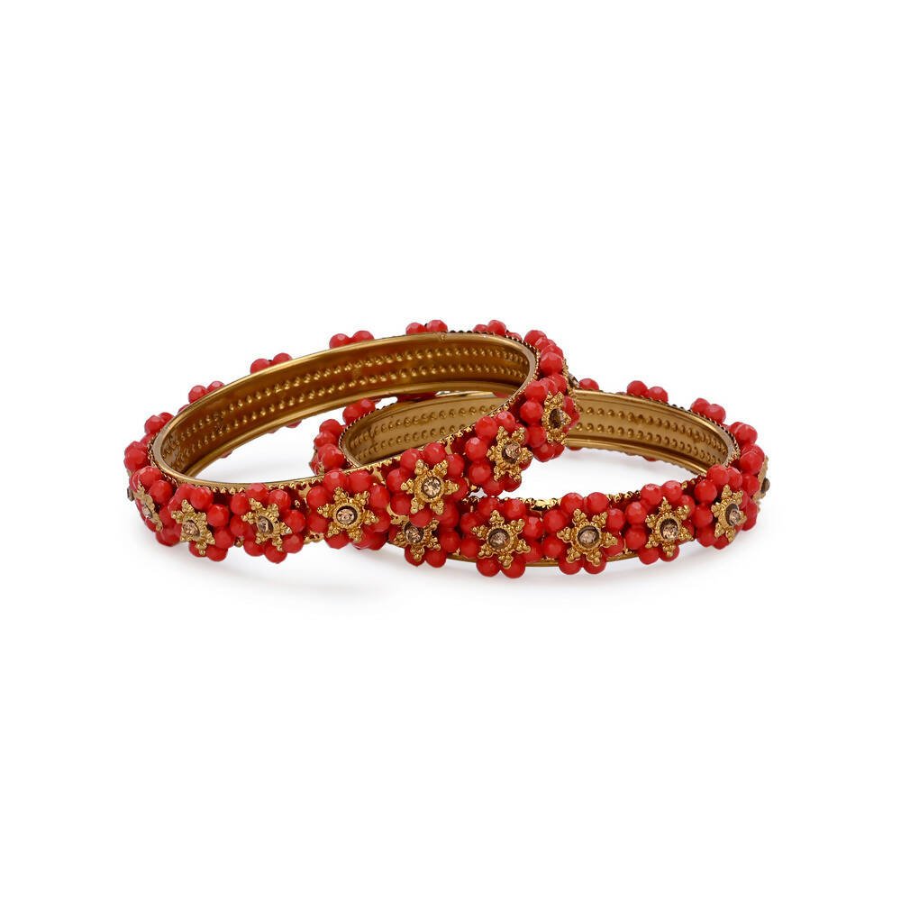 Afast Designer Fancy Party Bangle/ Kada Set, Red, Metal, Pack Of 2 - Distacart