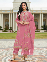 Thumbnail for Anaita Pink Cotton Stitched Suit with Embroidery Viscose Multi Thread Work - Distacart
