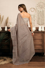 Thumbnail for Joban Fashion Beige Checked Linen Ready To Wear Saree With Unstitched Blouse - Distacart