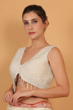 Thumbnail for Joban Fashion Silk Pearl And Beads Hand Embroidery Padded Blouse - Pearl White