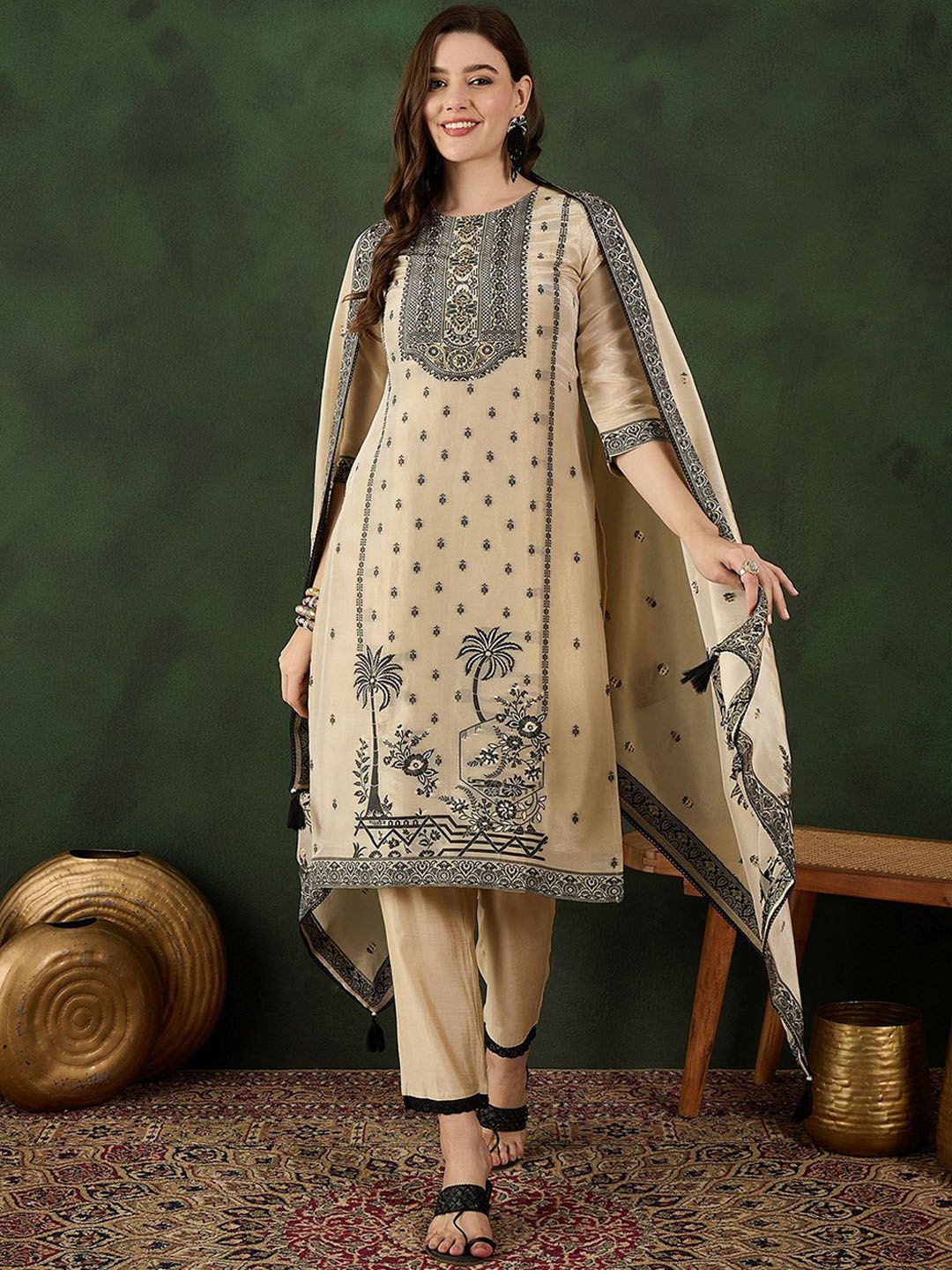 Sangria Embroidered Kurta & Trouser With Dupatta - Distacart
