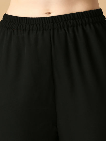 Myshka Women's Black Georgette Kurta With Trousers Party Sets - Distacart