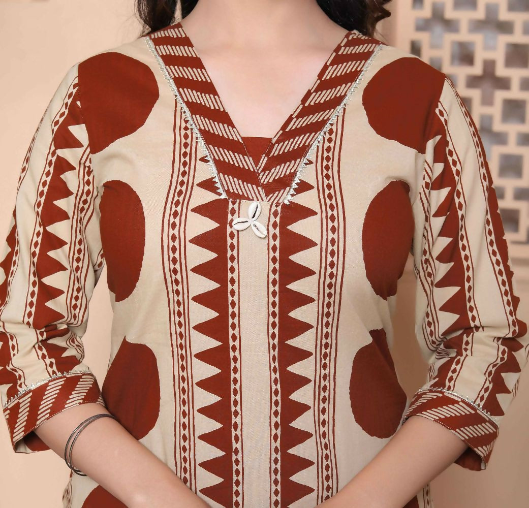 Miravan Womens Brown Pure Cotton Kurta With Palazzo Set