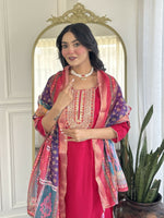 Thumbnail for The52 Rani Gorgeous Embroidered Chanderi Silk Fabric Straight Kurta Pant with Dupatta Set - Distacart