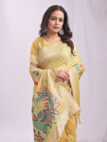 Thumbnail for Astita Linen Cotton Yelllow Saree