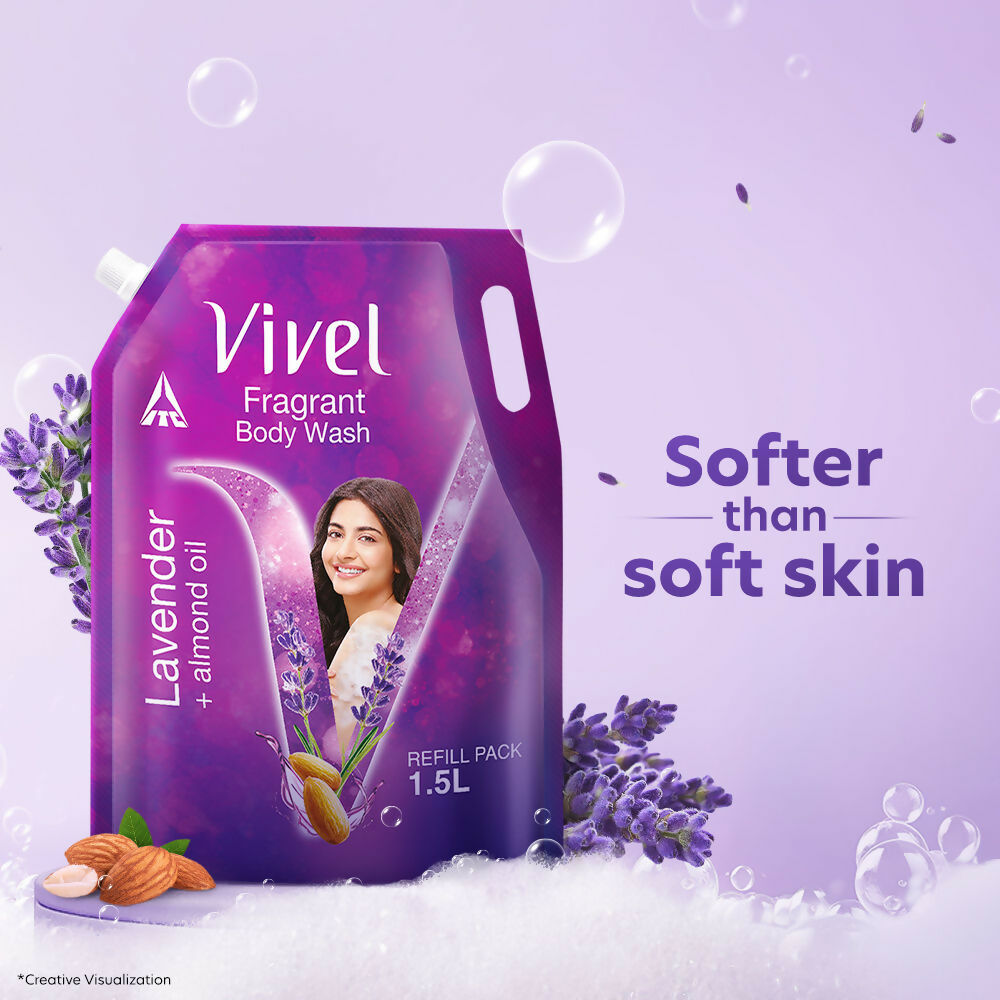 Vivel Fragrant Body Wash Lavender & Almond Oil Shower Gel Supersaver XL Refill Pouch - Distacart
