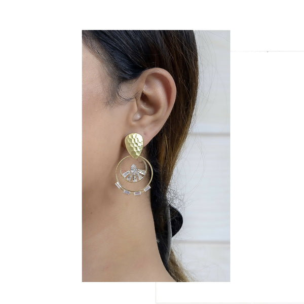 Joban Fashion Women Brass Golden White Ad Earrings - Distacart