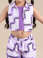 Thumbnail for Snakes and Ladders Girls Purple Table Print Top and Pant Set from Siblings Collection - Distacart