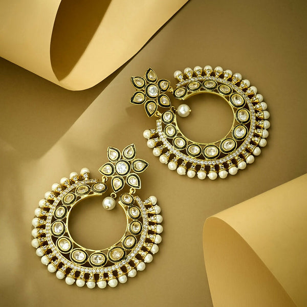 Nuyug 22K Gold-Plated Kundan Studded & Pearl Beaded Floral Chandbali Earrings - Distacart