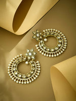 Thumbnail for Nuyug 22K Gold-Plated Kundan Studded & Pearl Beaded Floral Chandbali Earrings