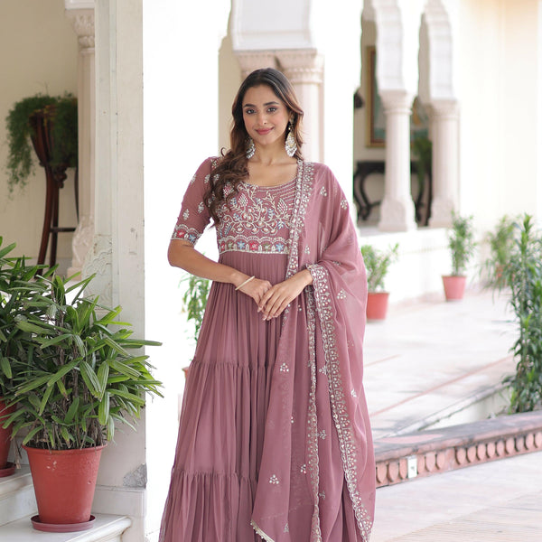 Joban Fashion Peach Readymade Kurta Set With Sequence embroidery Work