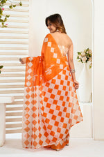 Thumbnail for Vastranavya Orange Digital Printed Linen Ready To Wear Designer Saree with Unstitched Blouse - Distacart