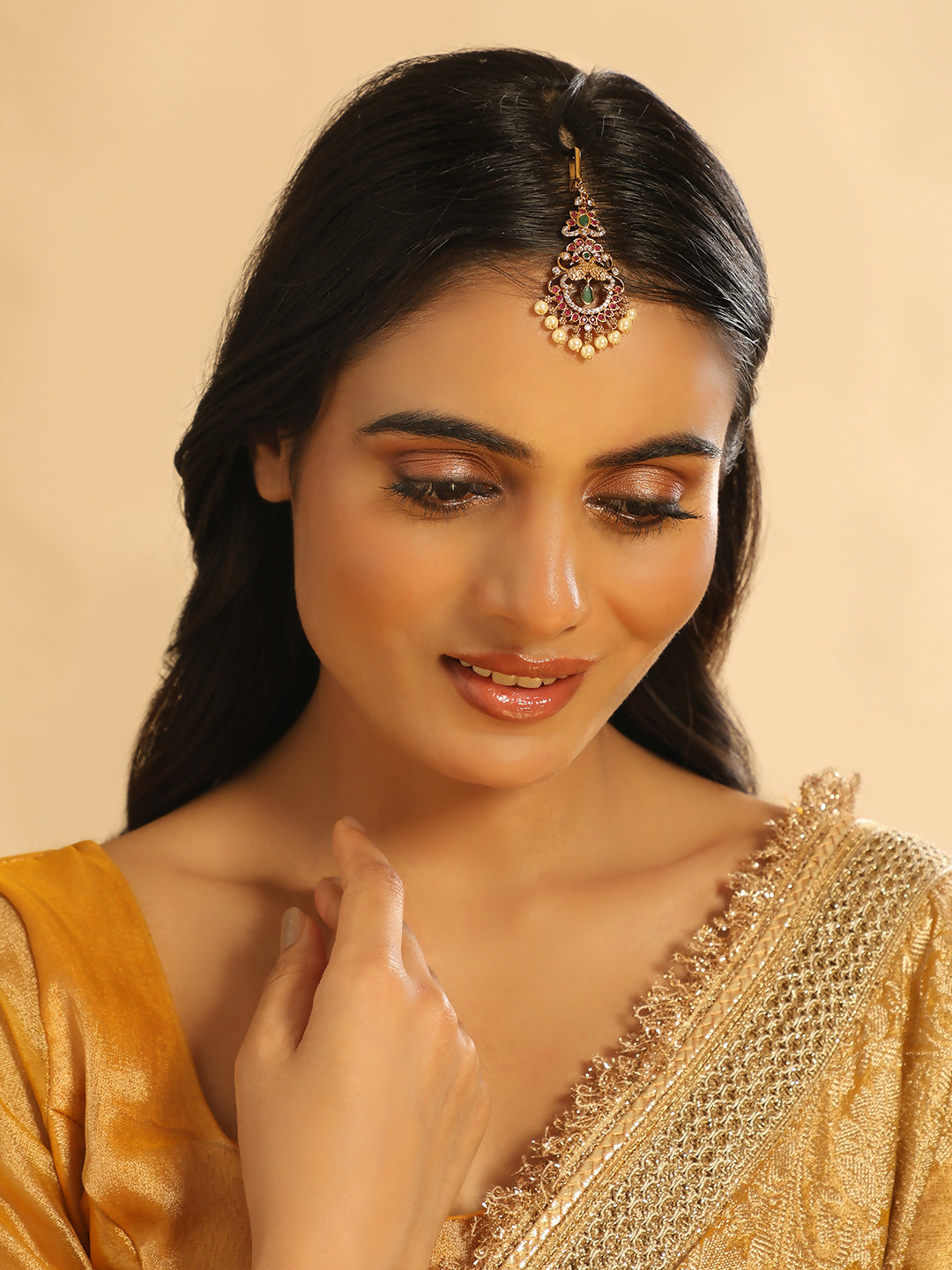 Nuyug 18K Gold Plated Ethereal Dual Color Maang Tikka