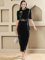 Thumbnail for Joban Fashion Women Black Velvet Hand Embellishment Stitched Kurta Set - Distacart