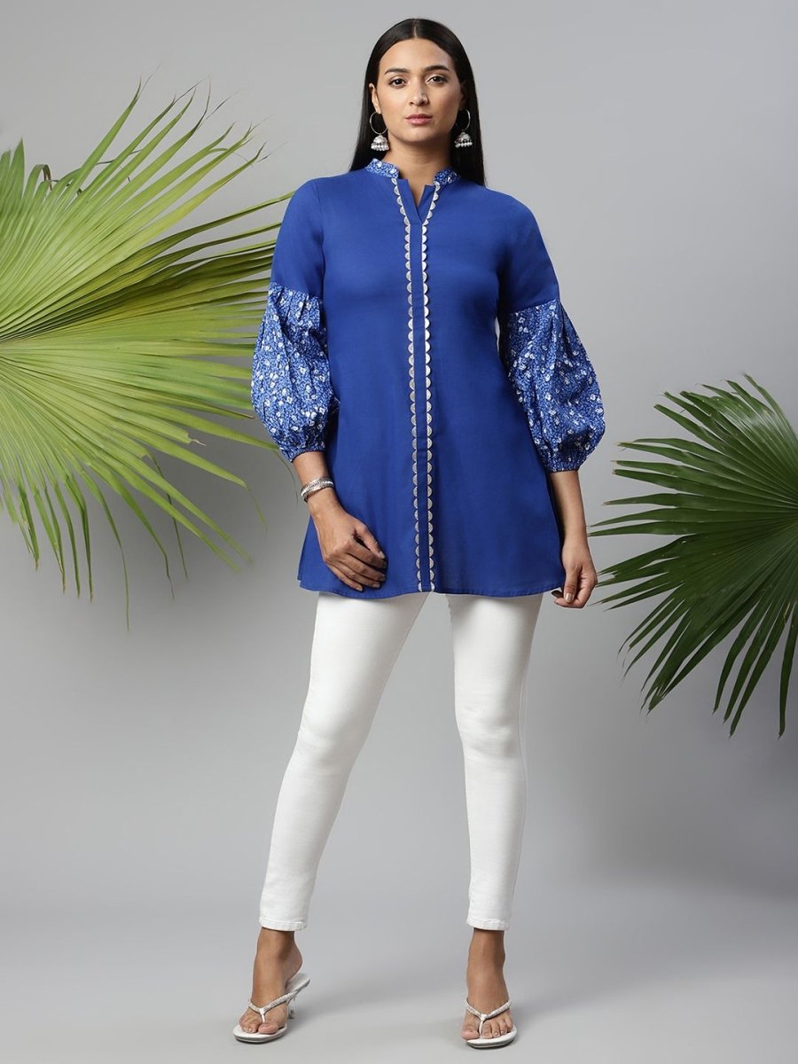 Ahalyaa Women Blue Pure Cotton Printed Tunic - Distacart