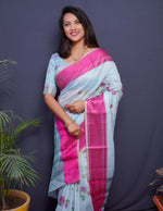 Thumbnail for Jyoti Fashion Women's Pink Linen Silk Digital Print with Jacquard Woven Border Saree with Blouse - Distacart