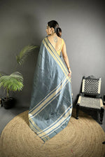 Thumbnail for Joban Fashion Dark Grey Woven Pattern Raw Silk Kanjivaram Silk Saree - Distacart