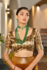 Thumbnail for Vishnu Weaves Women's Yellow Soft Tussar Silk Printed Saree with Blouse