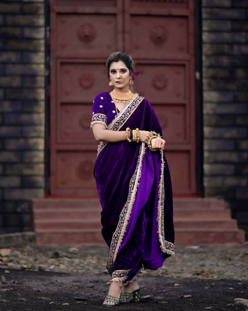 Joban Fashion Blue 9000 Velvet Party Wear Sarees - Distacart