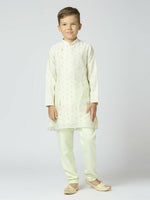 Thumbnail for Joban Fashion Kids Island Full Sleeves Chanderi Kurta, Pyjama Set with Traditional Butta Work - Pista - Distacart