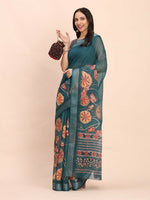 Thumbnail for Astita Linen Cotton Teal Blue Saree