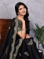 Thumbnail for Vastranavya Black Embroidery Work Shimmer Chiffon Saree with Unstitched Blouse