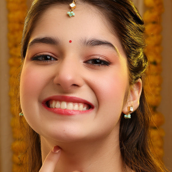 Ruby Raang Set Of Pastel Green Maang Tikka And Earrings - Distacart