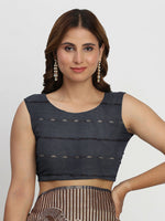 Thumbnail for Astita Linen Cotton Navy Blue Saree