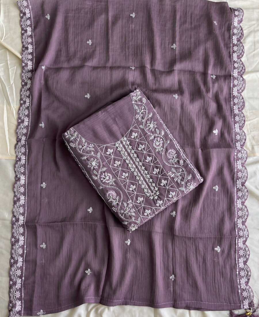 KC Lilac Pakistani Straight Suit For Women Chiffon - Dista