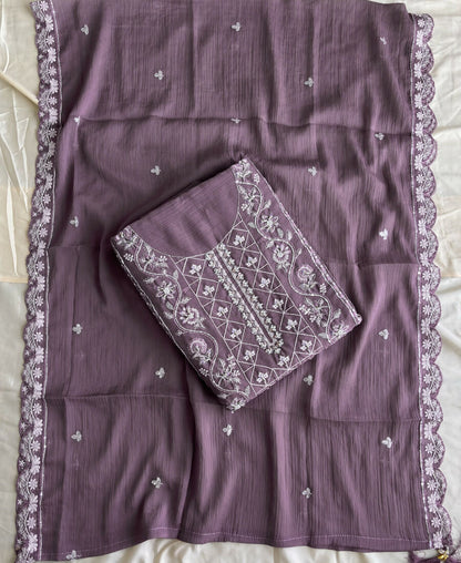 KC Lilac Pakistani Straight Suit For Women Chiffon - Dista
