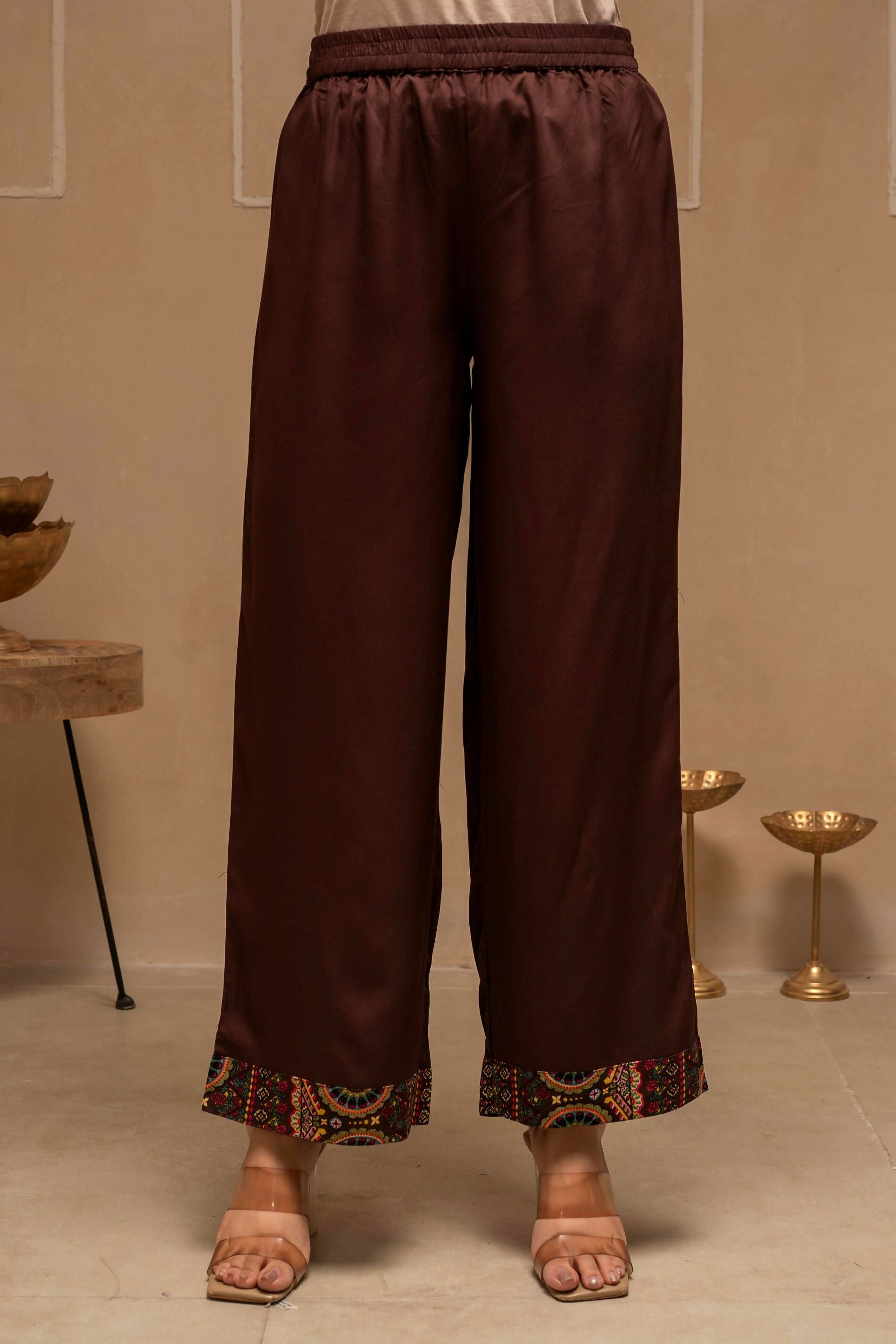 Juniper Brown Floral Viscose Kurta Pant Dupatta Set With Thread Work And Sequence
