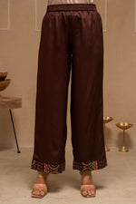 Thumbnail for Juniper Brown Floral Viscose Kurta Pant Dupatta Set With Thread Work And Sequence