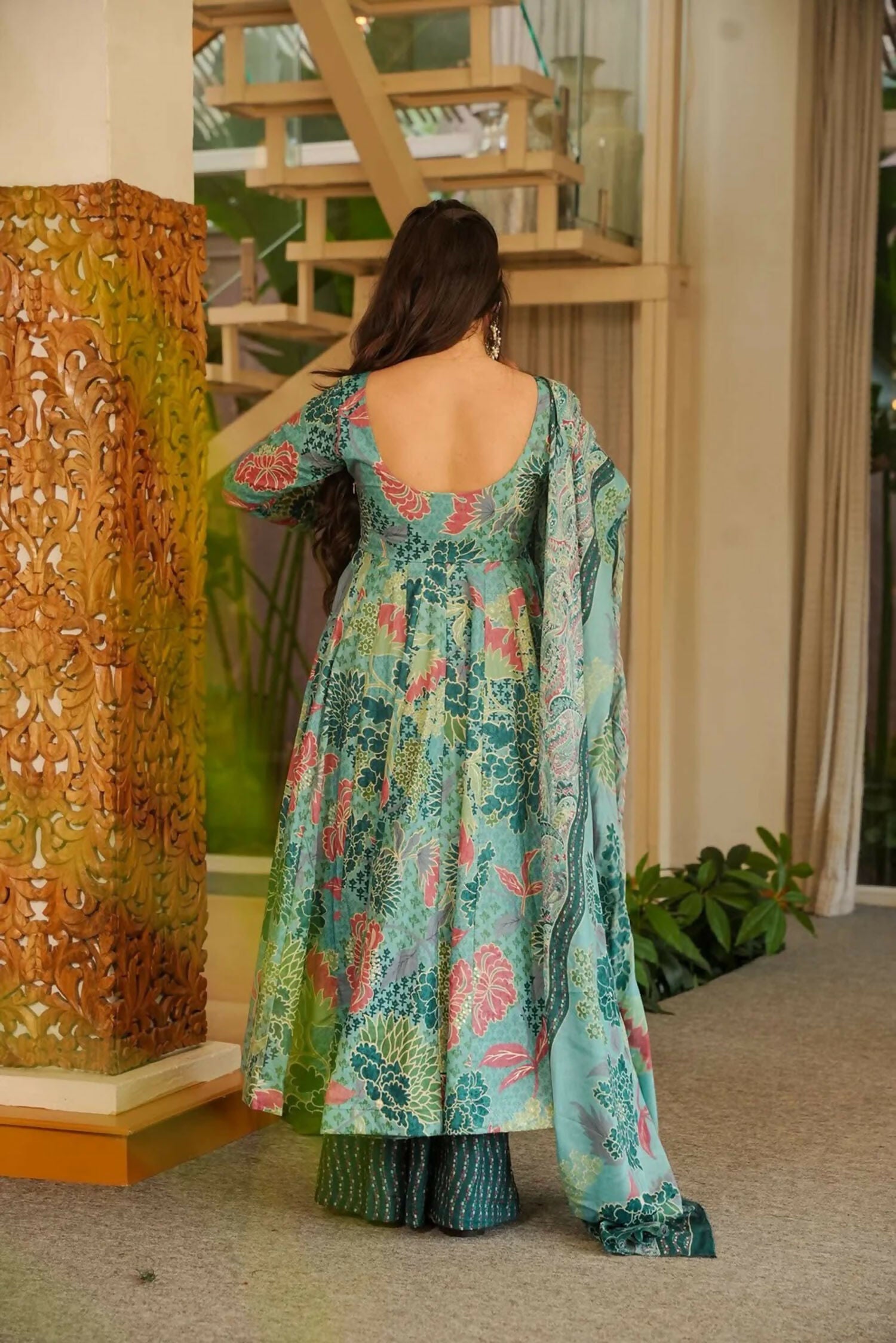 Aayaa Designer Cotton Silk Suit - Sky Blue - Dista