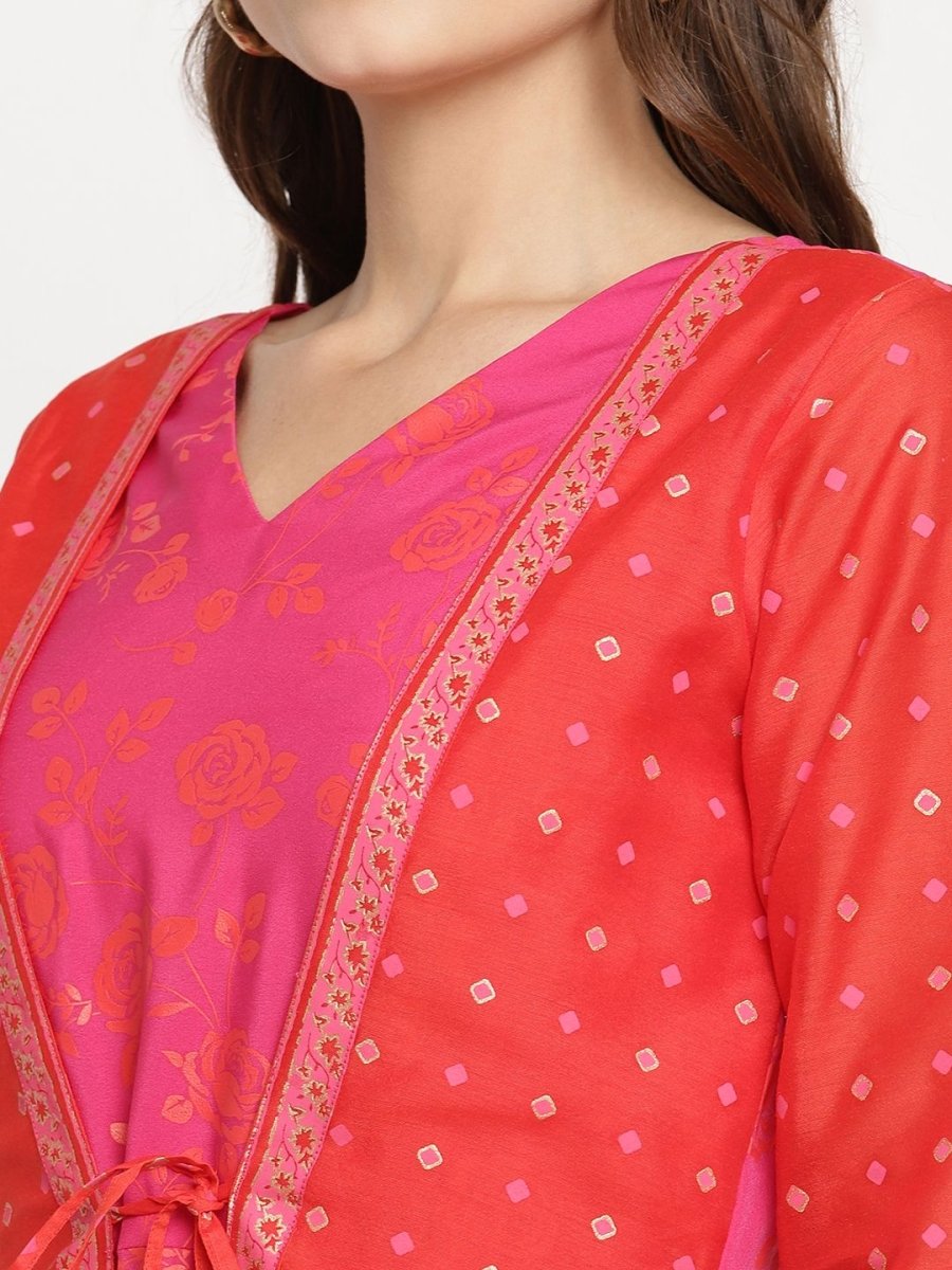 Ahalyaa Women Dark Pink Crepe Khari Print Dress