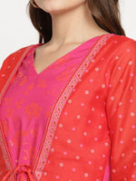 Thumbnail for Ahalyaa Women Dark Pink Crepe Khari Print Dress