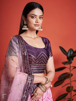 Thumbnail for Tulsi Art Captivating Purple Sequins Chinon Function Wear Lehenga Choli