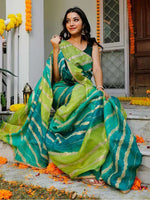 Thumbnail for Tulsi Art Charming Blue & Green Leheriya Printed Cotton Function Wear Saree