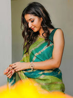 Thumbnail for Tulsi Art Charming Blue & Green Leheriya Printed Cotton Function Wear Saree