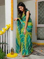 Thumbnail for Tulsi Art Charming Blue & Green Leheriya Printed Cotton Function Wear Saree
