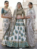 Thumbnail for Tulsi Art Off-White Flower Print Silk Wedding Lehenga Choli