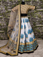 Thumbnail for Tulsi Art Off-White Flower Print Silk Wedding Lehenga Choli